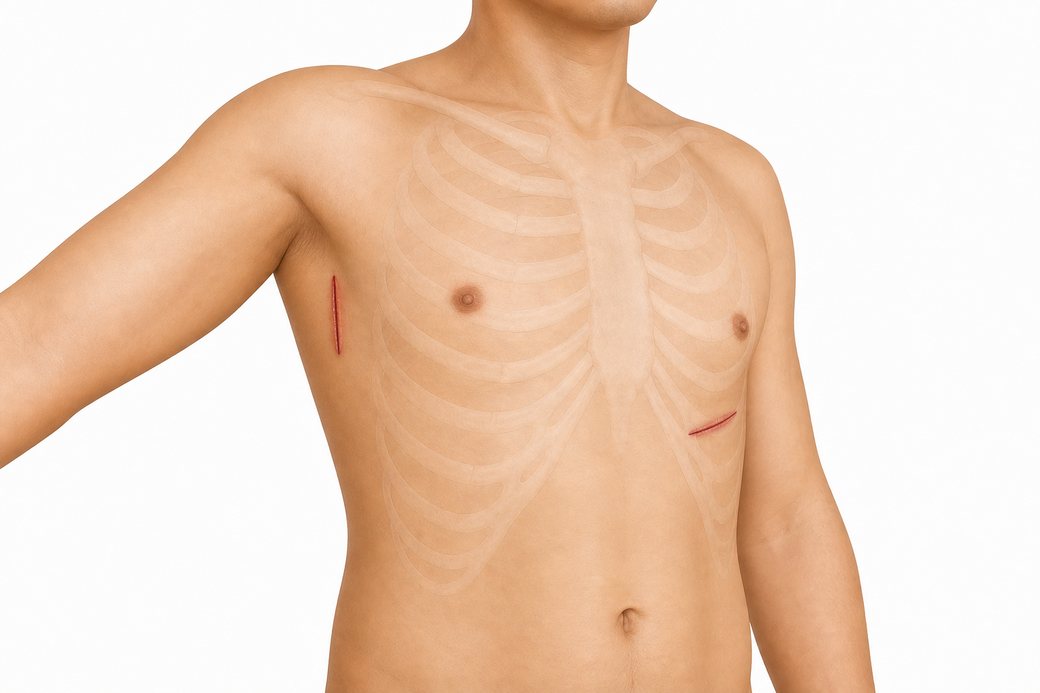 Two small incisions for minimally invasive LVAD implantation, sternum intact